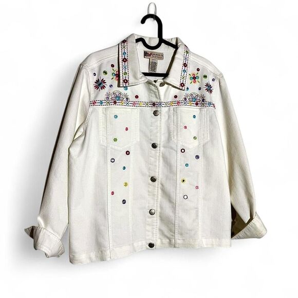 Vintage 90s White Denim Embroidered Jacket – Fairycore & Western | Size L - Picture 2 of 8
